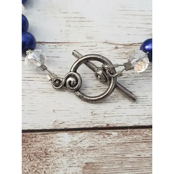 Vintage Bracelet Blue & Clear Beaded Bracelet - Picture 2 of 3